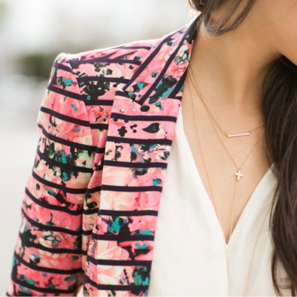 Banana Republic Striped Floral One Button Blazer